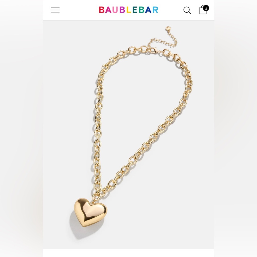 BaubleBar Gold Puffed Heart Link Necklace